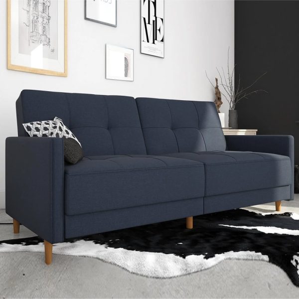 Abilene Fabric Sofa Bed With Oak Legs In Navy | Bed Sava