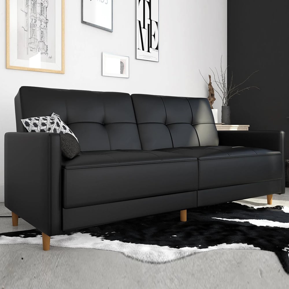 Abilene Faux Leather Sofa Bed With Oak Legs In Black