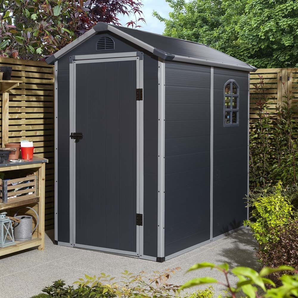 Alloya Plastic Garden Shed With Foundation Kit In Dark Grey 4x6