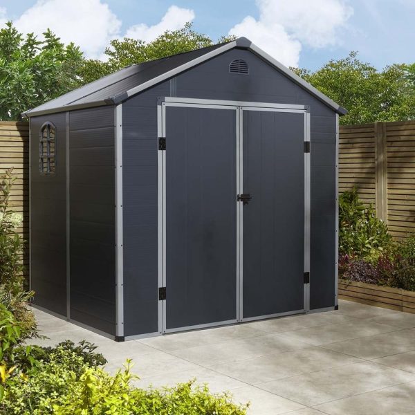 Alloya Plastic Garden Shed With Foundation Kit In Dark Grey 8×6 | Bed Sava