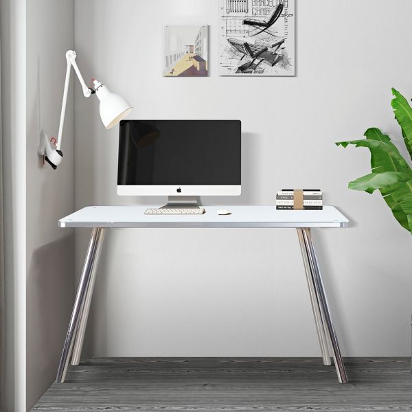 Abilene White Glass Rectanguler Laptop Desk With Chrome Legs | Bed Sava