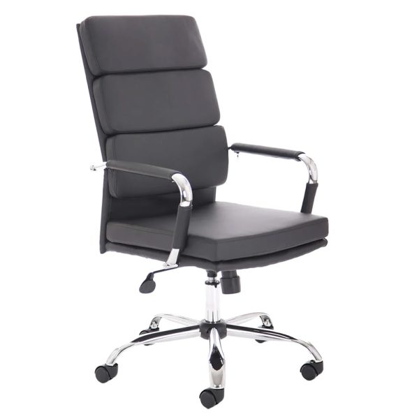Abingdon Leather Office Chair With Chrome Arms In Black | Bed Sava