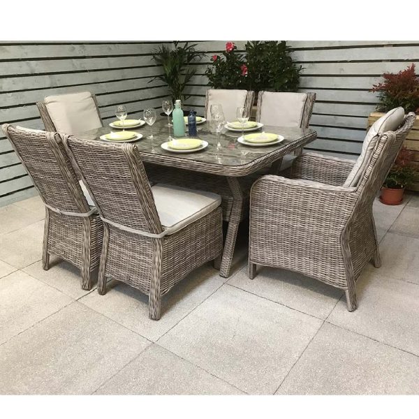 Aboba Glass Garden Dining Set With 2 Armchairs 4 Chairs In Grey | Bed Sava