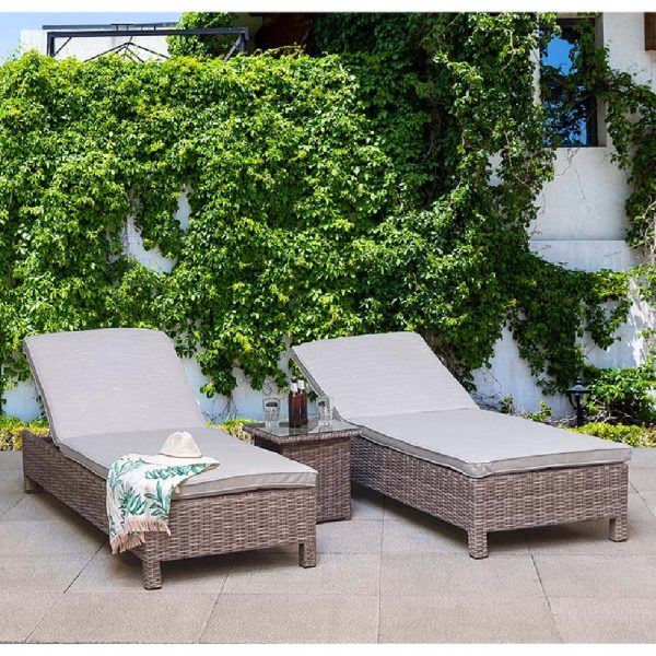 Aboba Grey Rattan Garden Sun Lounger In Pair | Bed Sava