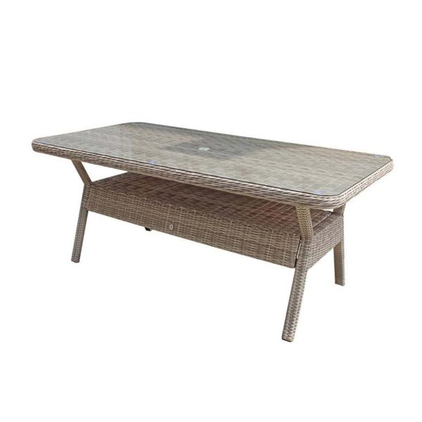 Abobo Large Glass Top Garden Rectangular Dining Table In Grey | Bed Sava
