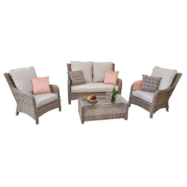Abobo Rattan Garden 2 Seater Sofa Set With Coffee Table In Grey | Bed Sava