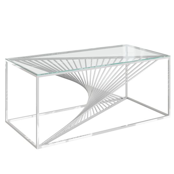 Absecon Clear Glass Coffee Table With Stainless Steel Frame | Bed Sava