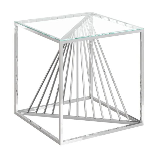 Absecon Clear Glass Side Table With Stainless Steel Frame | Bed Sava