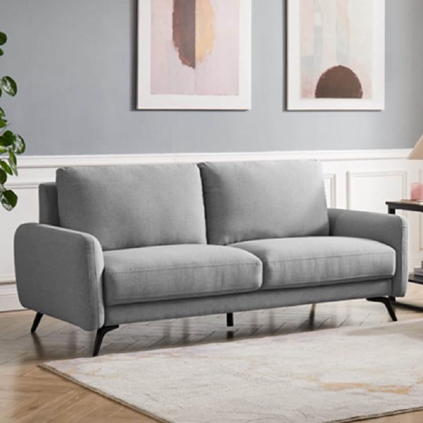 Beloit Fabric 3 Seater Sofa With Black Legs In Grey | Bed Sava