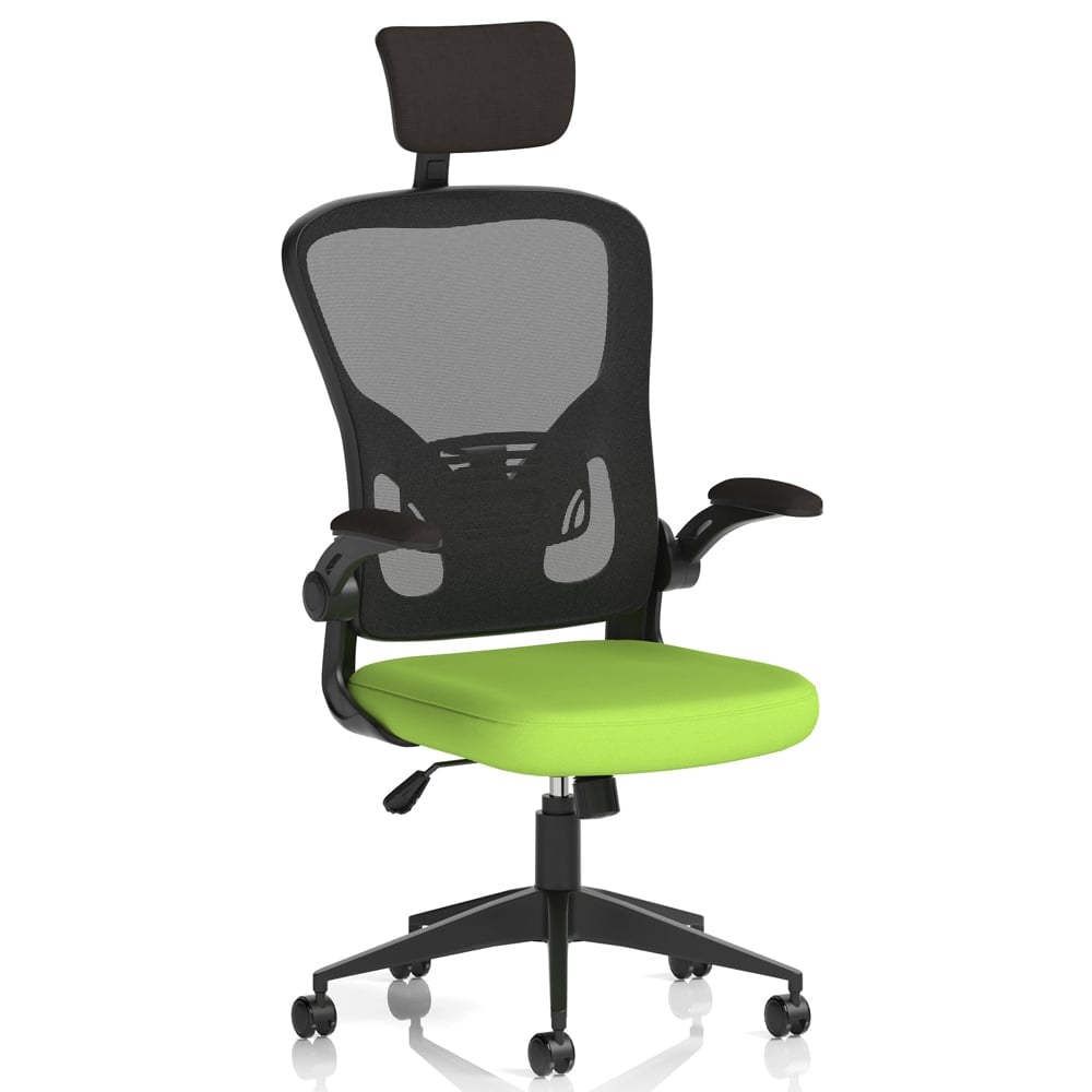 Accord Fabric Office Chair With Folding Arms In Myrrh Green