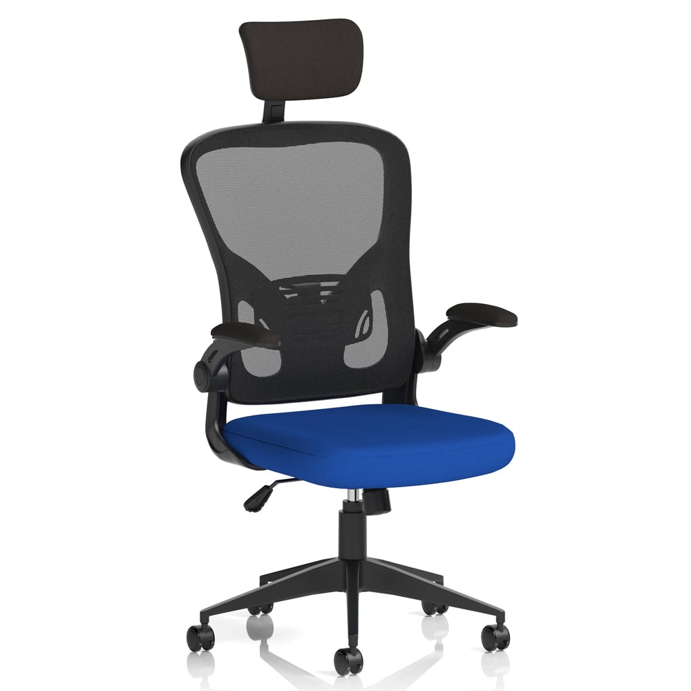 Accord Fabric Office Chair With Folding Arms In Stevia Blue