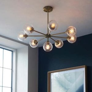 Accra 8 Lights Semi Flush Ceiling Light In Antique Brass | Bed Sava
