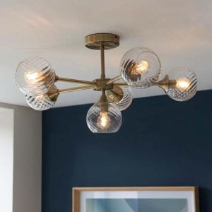 Accra 6 Lights Semi Flush Ceiling Light In Antique Brass | Bed Sava