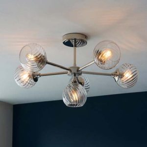 Accra 6 Lights Semi Flush Ceiling Light In Bright Nickel | Bed Sava