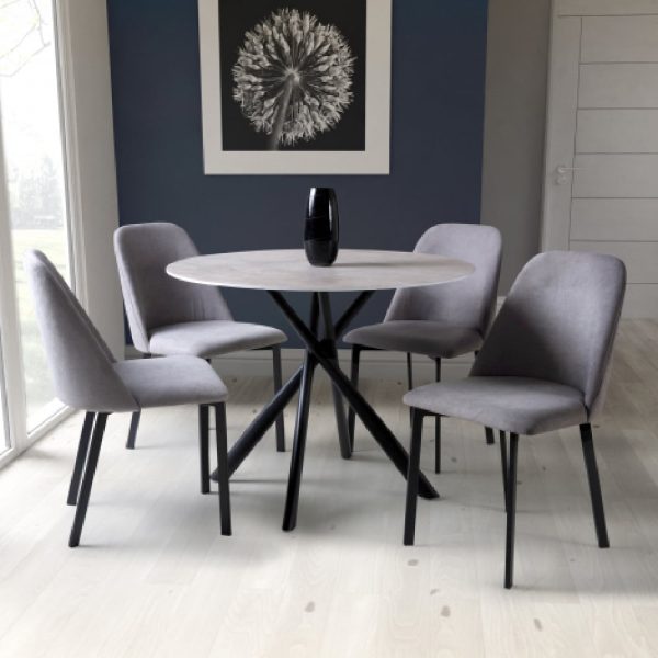 Accro Grey Glass Dining Table With 4 Lenoir Light Grey Chairs | Bed Sava