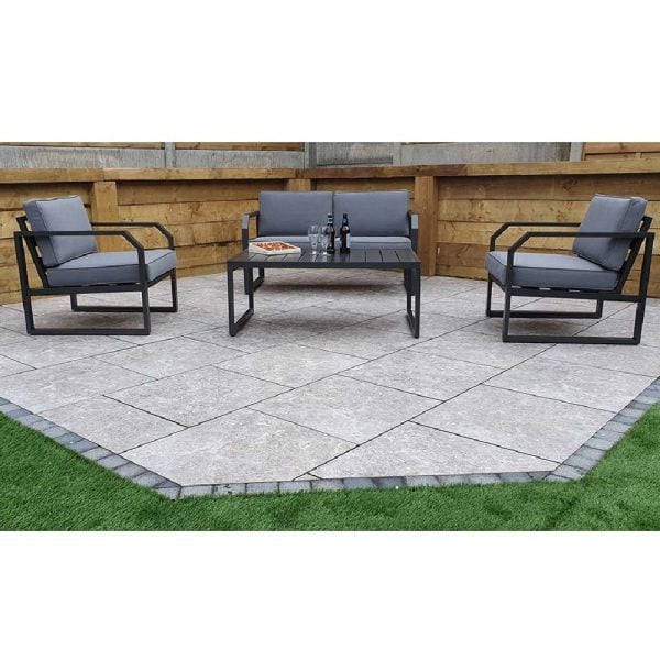 Adana Aluminium Garden Sofa Set With Coffee Table In Grey | Bed Sava