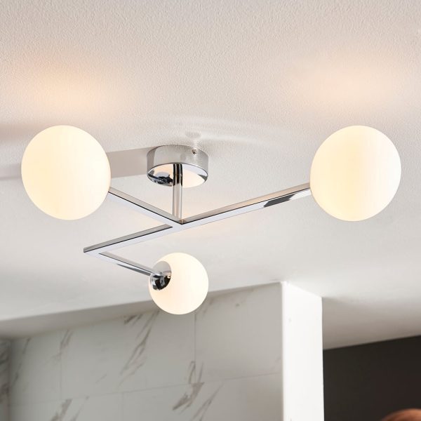 Adel Matt Opal Glass Shade Bathroom Semi Flush Light In Chrome | Bed Sava