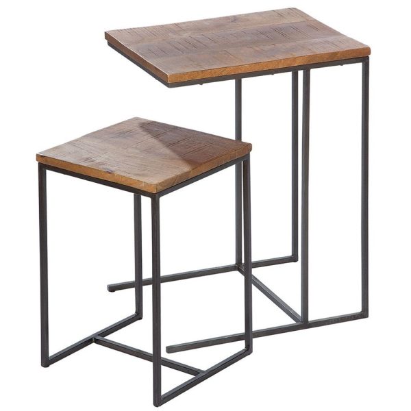 Adel Wooden Set Of 2 Side Tables With Black Frame In Natural | Bed Sava