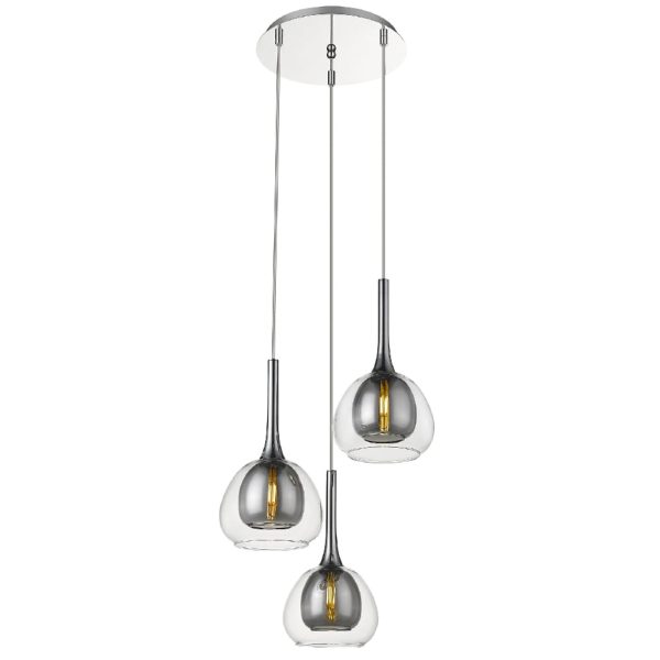 Adelina 3 Light Clear Smoked Glass Shade Pendant Light In Chrome | Bed Sava