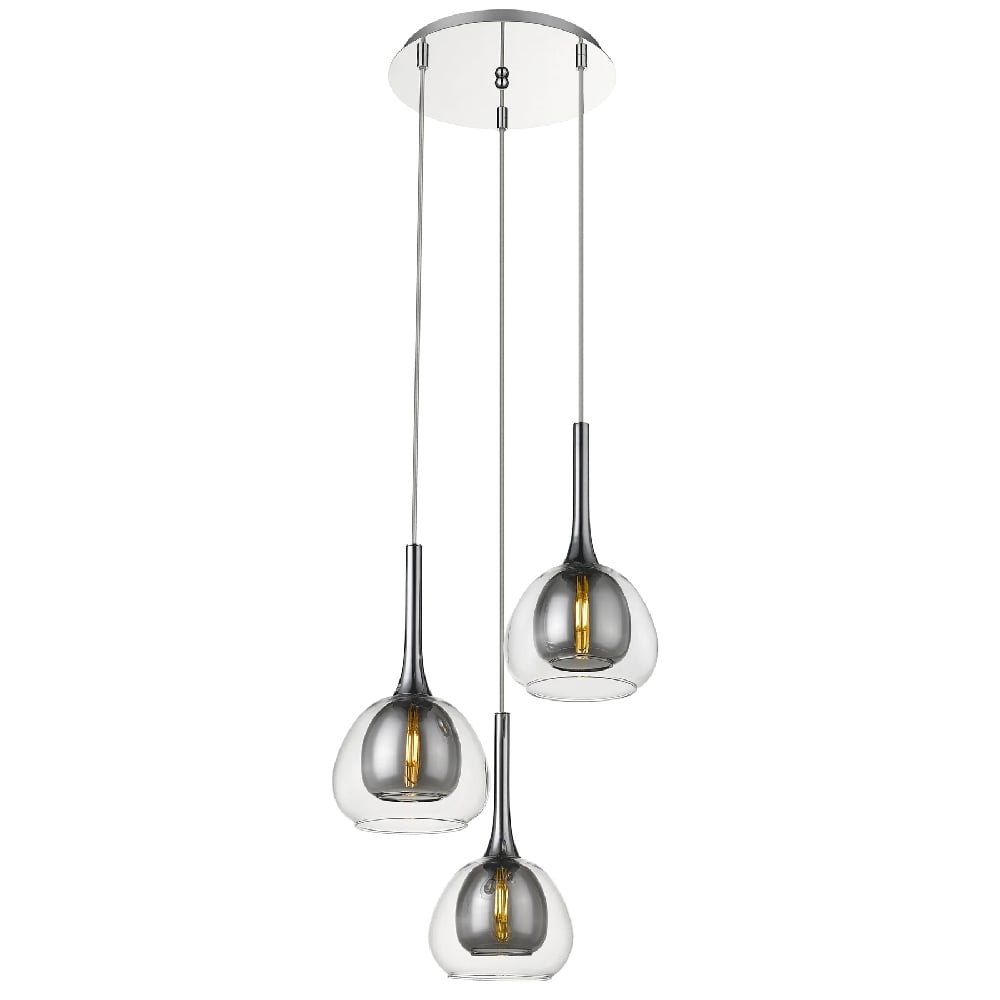 Adelina 3 Light Clear Smoked Glass Shade Pendant Light In Chrome
