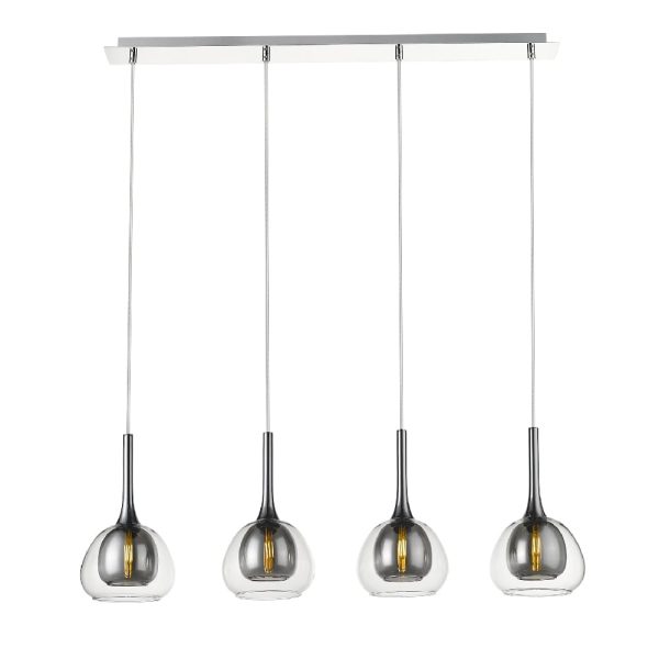 Adelina 4 Light Clear Smoked Glass Shade Pendant Light In Chrome | Bed Sava