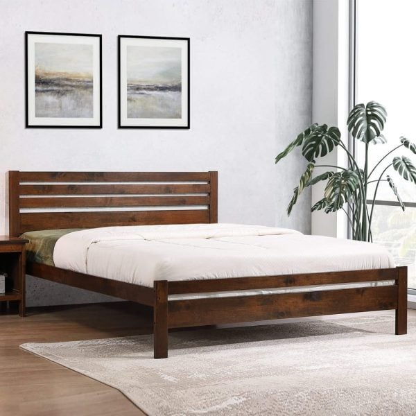 Adkins Wooden Double Bed In Antique Oak | Bed Sava