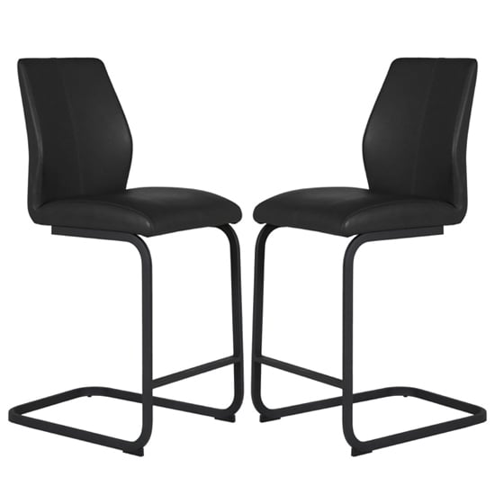 Adoncia Black Faux Leather Counter Bar Chairs In Pair