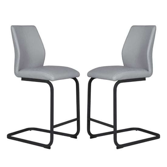 Adoncia Grey Faux Leather Counter Bar Chairs In Pair