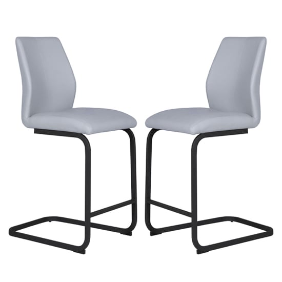 Adoncia Silver Faux Leather Counter Bar Chairs In Pair