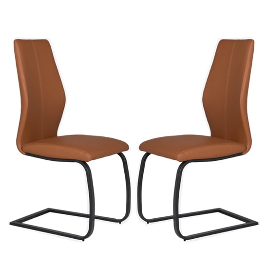 Adoncia Tan Faux Leather Dining Chairs In Pair