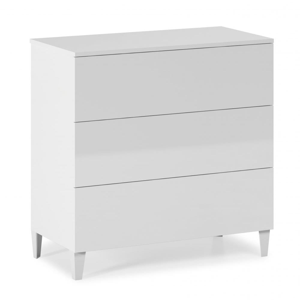 Adonia Wooden Chest Of 3 Drawers With Chrome Legs In White