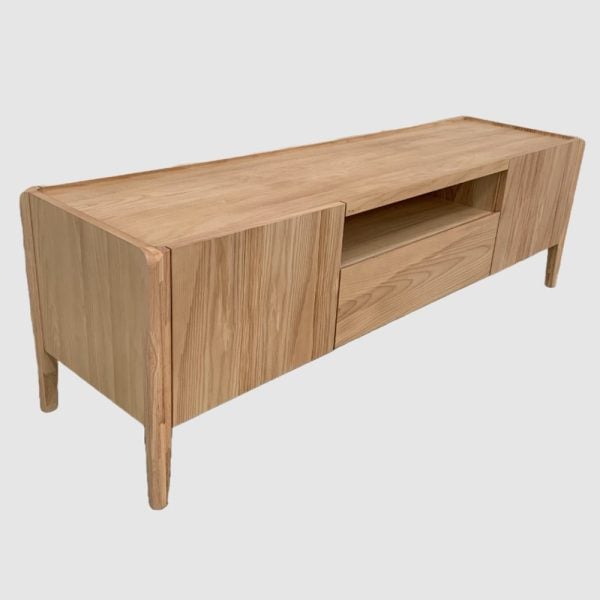 Adrian Wooden TV Stand With 2 Doors And 1 Drawer In Natural | Bed Sava