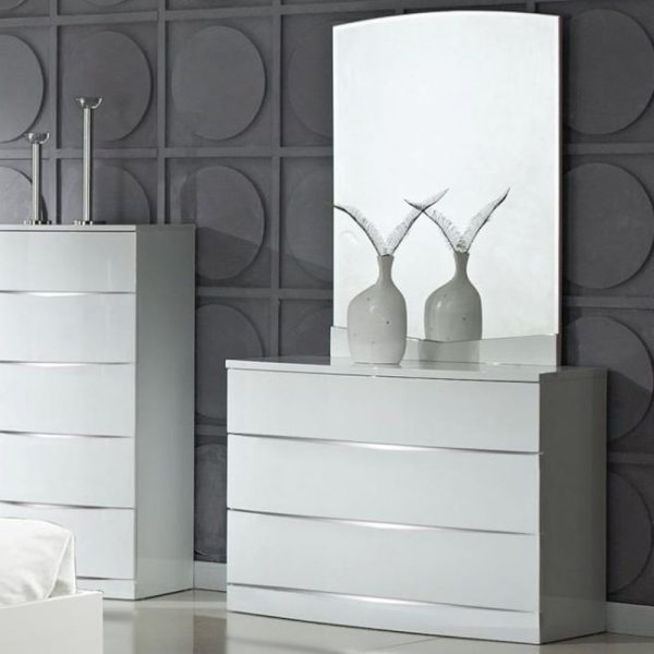 Aedos High Gloss Dressing Table With Mirror In White | Bed Sava