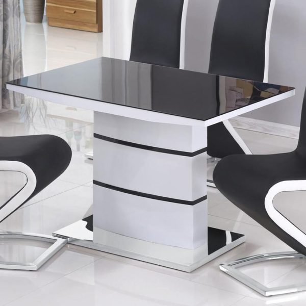 Aelia Black Glass Top Dining Table With White High Gloss Base | Bed Sava