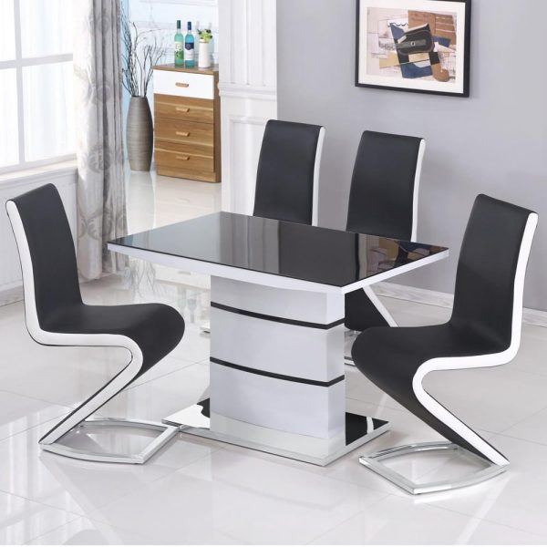 Aelia Black Glass Top Dining Table 4 Chairs With White Gloss Base | Bed Sava