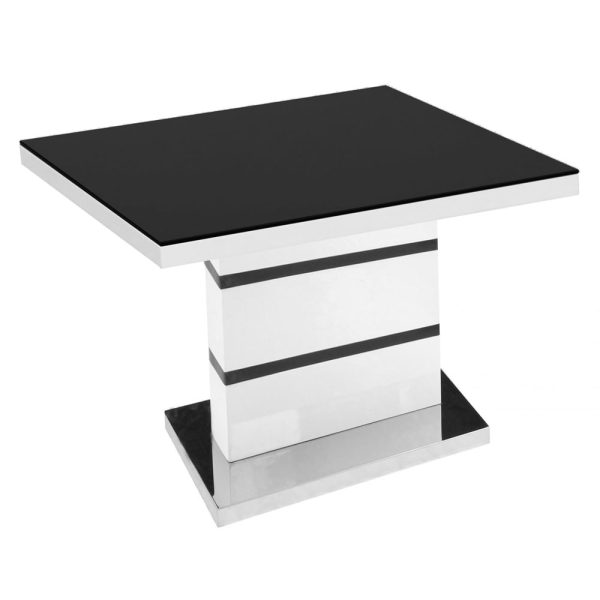 Aelia Black Glass Top Lamp Table With White High Gloss Base | Bed Sava