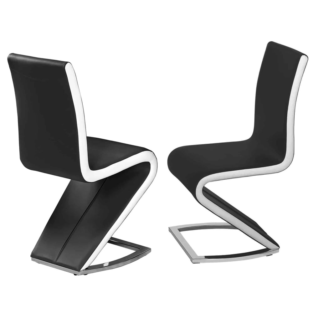 Aelia Black White PU Leather Dining Chairs In Pair