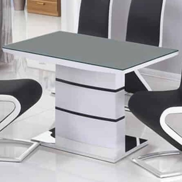 Aelia Grey Glass Top Dining Table With White High Gloss Base | Bed Sava