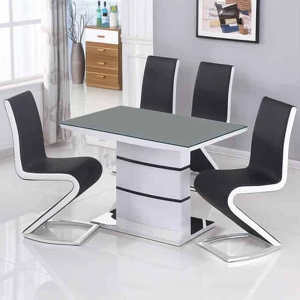Aelia Grey Glass Top Dining Table 4 Chairs With White Gloss Base | Bed Sava