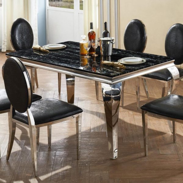 Aella Marble Dining Table With Steel Base In Natural Stone | Bed Sava