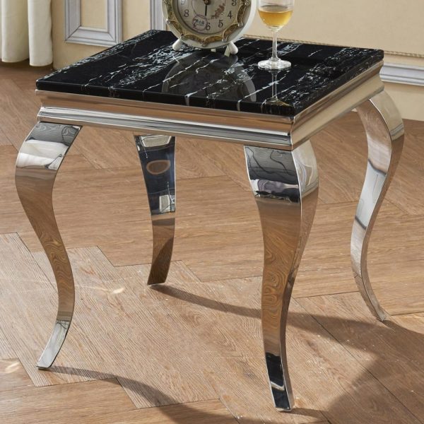 Aella Marble Lamp Table With Steel Base In Natural Stone | Bed Sava