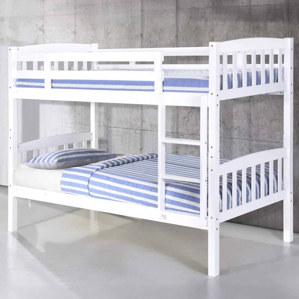 Aeryn Wooden Bunk Bed With Ladder In White | Bed Sava
