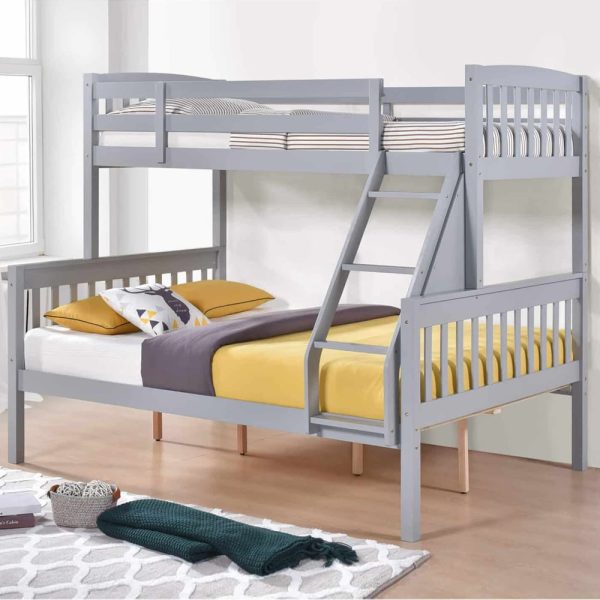 Aeryn Wooden Triple Bunk Bed With Ladder In Grey | Bed Sava