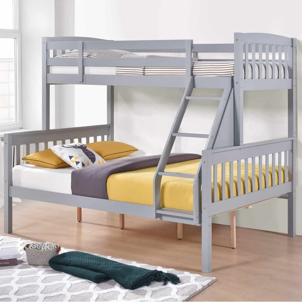 Aeryn Wooden Triple Bunk Bed With Ladder In Grey | Bed Sava
