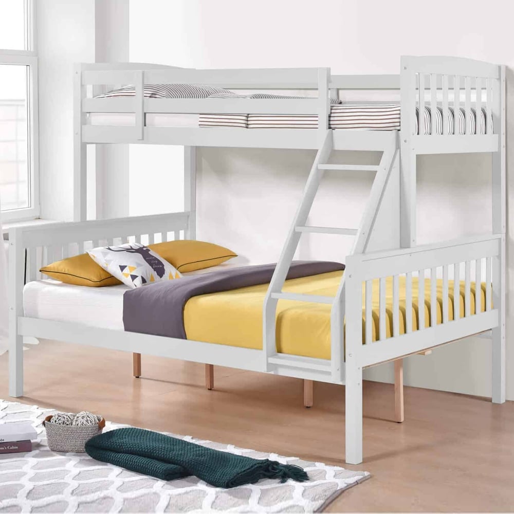 Aeryn Wooden Triple Bunk Bed With Ladder In White | Bed Sava