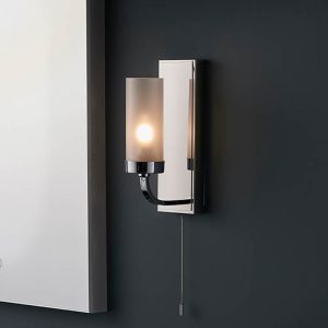 Afton Frosted Glass Shade Bathroom Wall Light In Chrome | Bed Sava