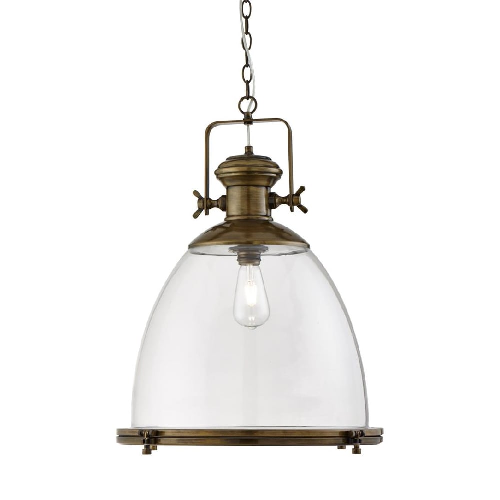 Afton Industrial Glass Shade Pendant Light In Antique Brass