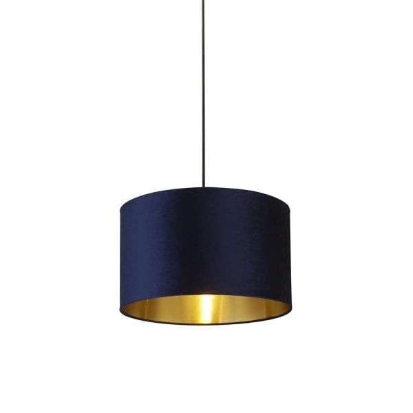 Afton Navy Velvet Shade Pendant Light With Gold Inner In Blue | Bed Sava