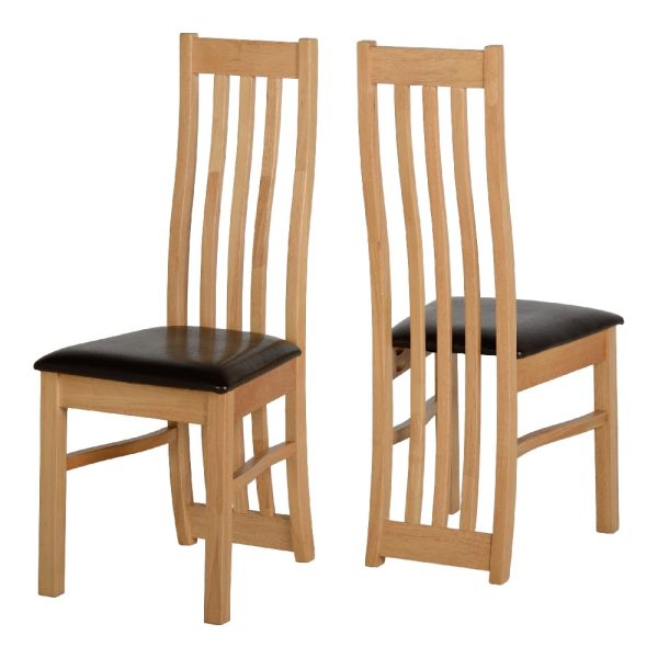 Afton Oak Wooden Dining Chairs With Leather Seat In Pair | Bed Sava