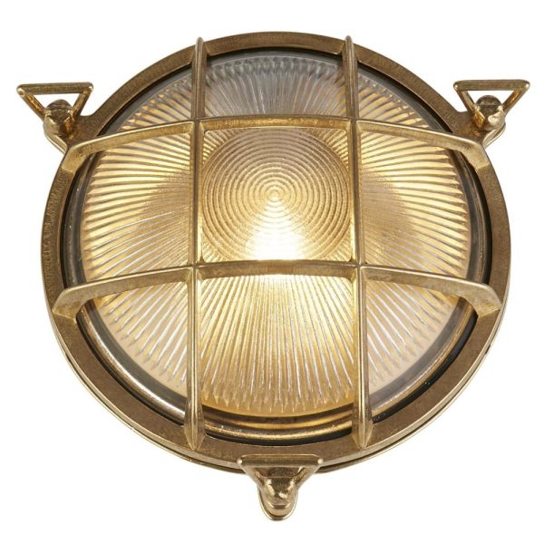 Afton Round Bulkhead Outdoor Wall Light In Brass | Bed Sava